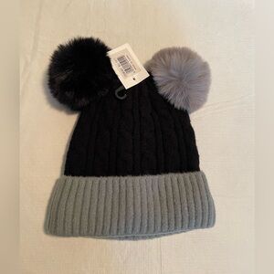 Winter Hat. Women’s Black and Gray Hat with Pom Poms and Fuzzy Lining NWT